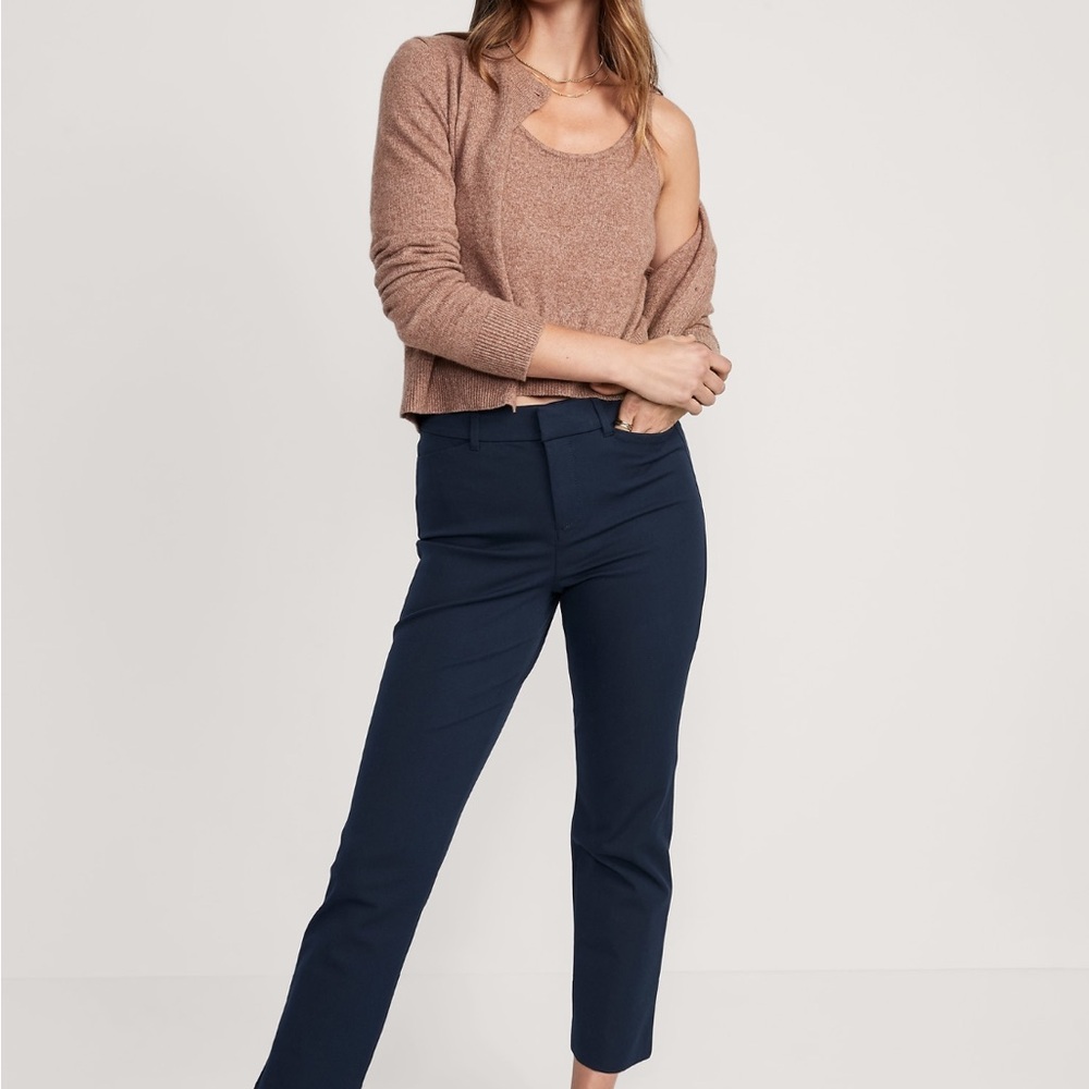 NWT Old Navy High-Waisted Pixie Straight Pants Navy - Picture 3 of 4